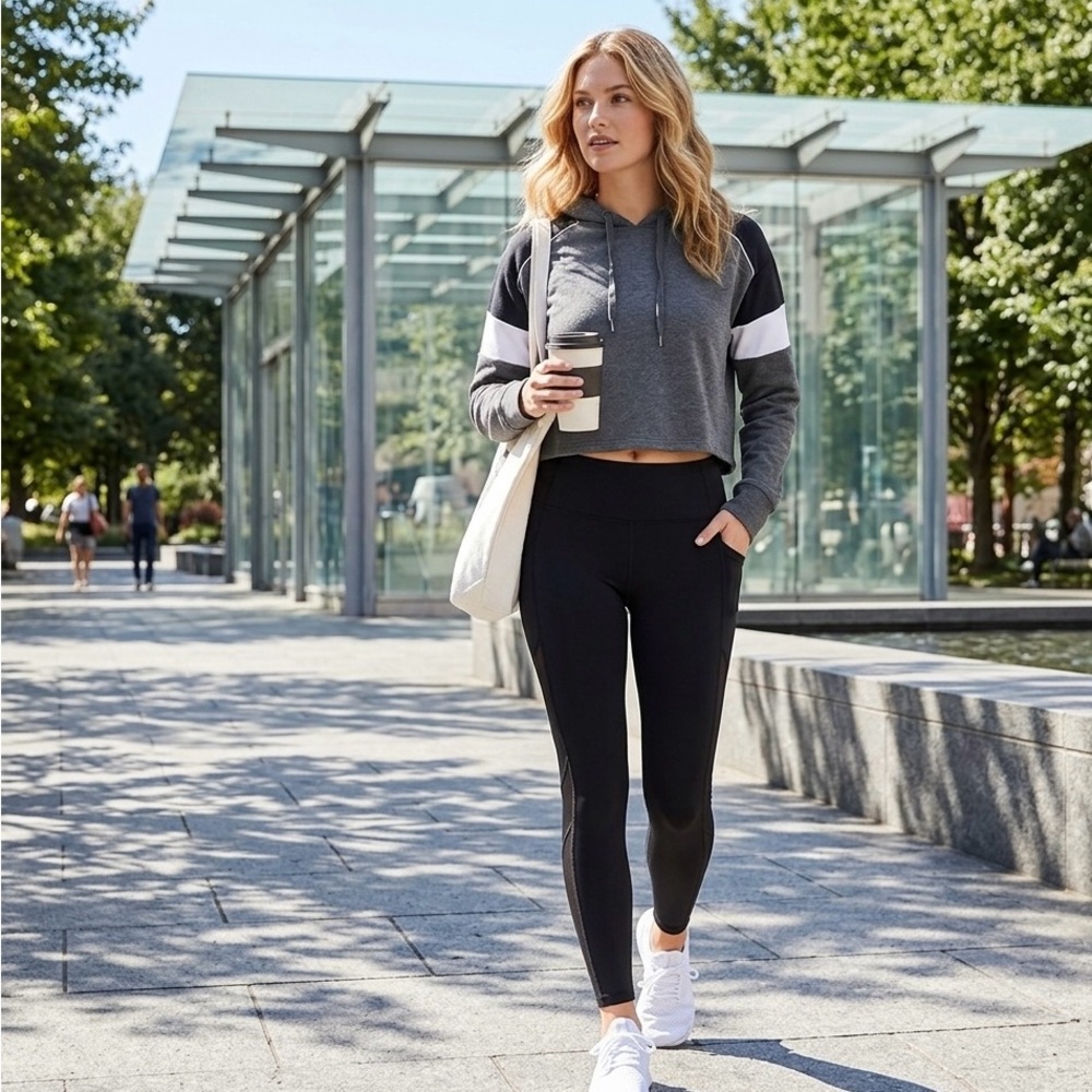 Aeropostale Gray Cropped Hoodie with Black & White Panels